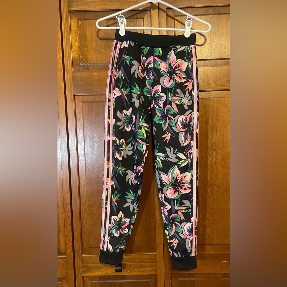 Adidas Girls Floral Athletic Track Pants